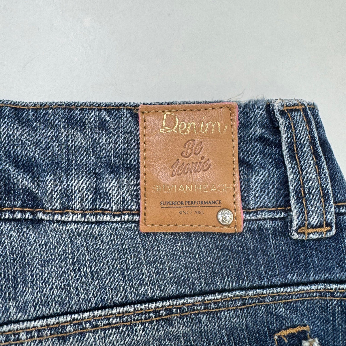 Vintage Y2K low rise denim mini shorts studded rhinestone dark faded wash