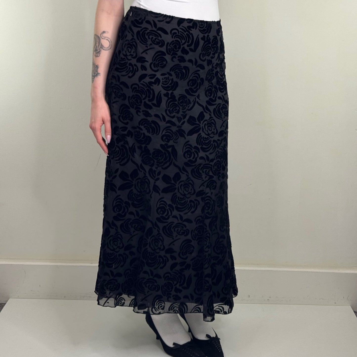 Y2K vintage Per Una maxi skirt a line velvet floral pattern double layer overlay
