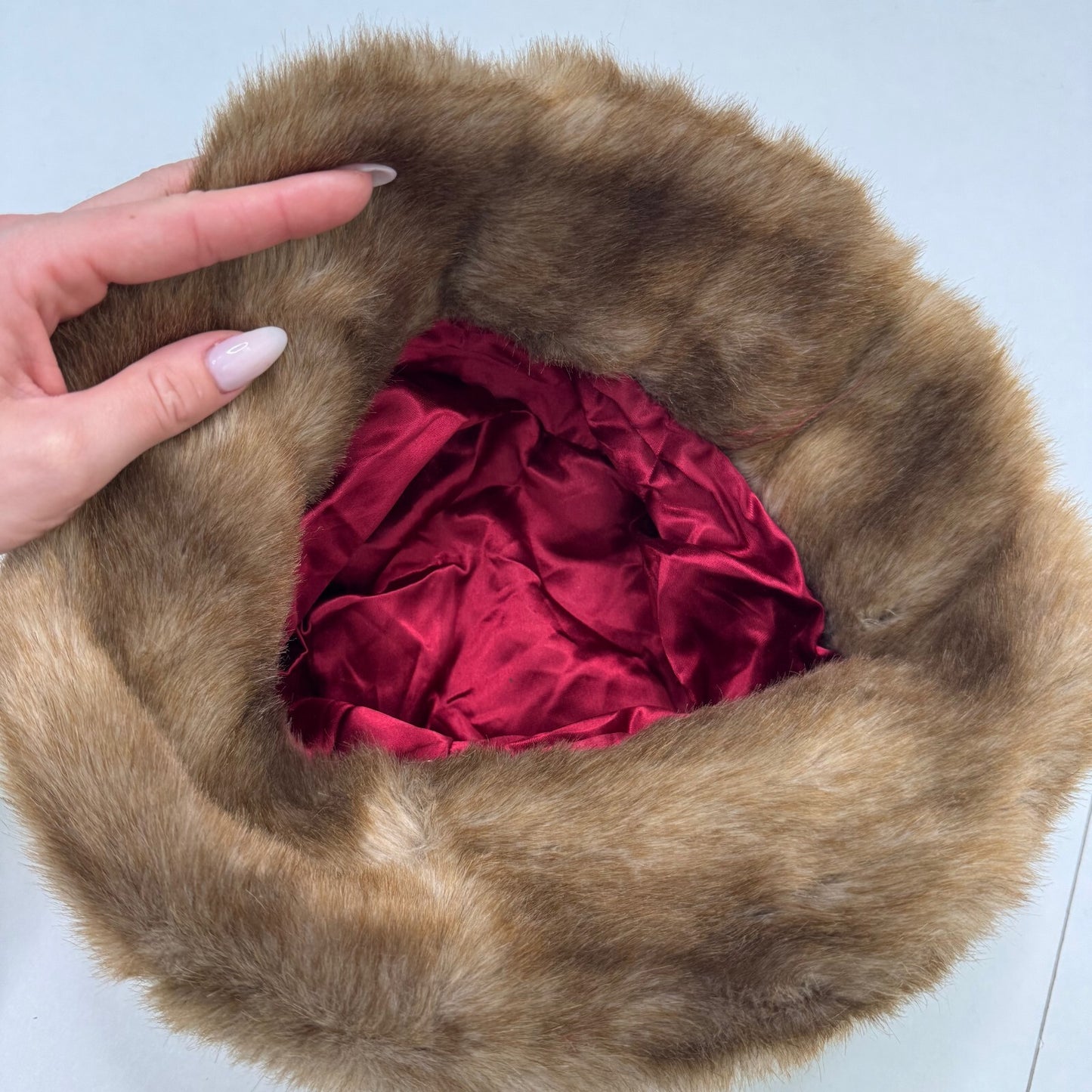 Y2K vintage faux fur hat bucket winter brown two tone fluffy unisex