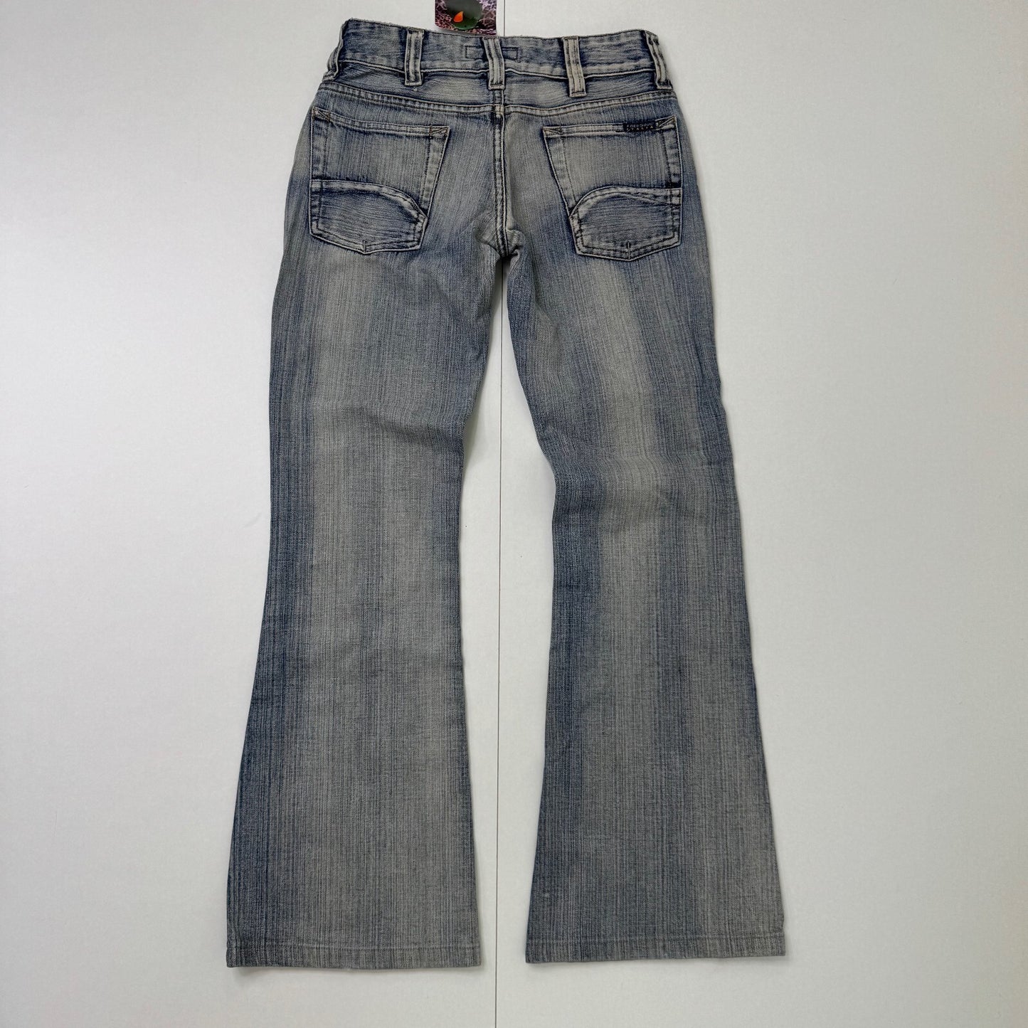 Y2K vintage low rise bootcut denim jeans faded distressed stripe wash