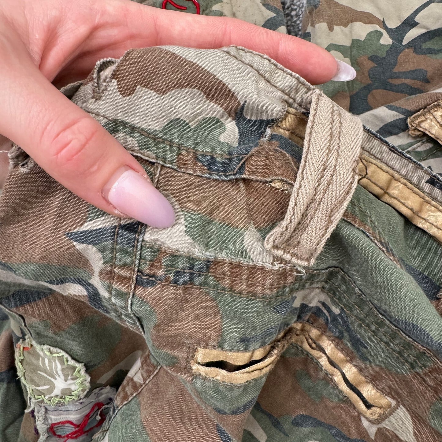 Y2K vintage Punkyfish cargo trousers baggy embroidered low rise camo patchwork