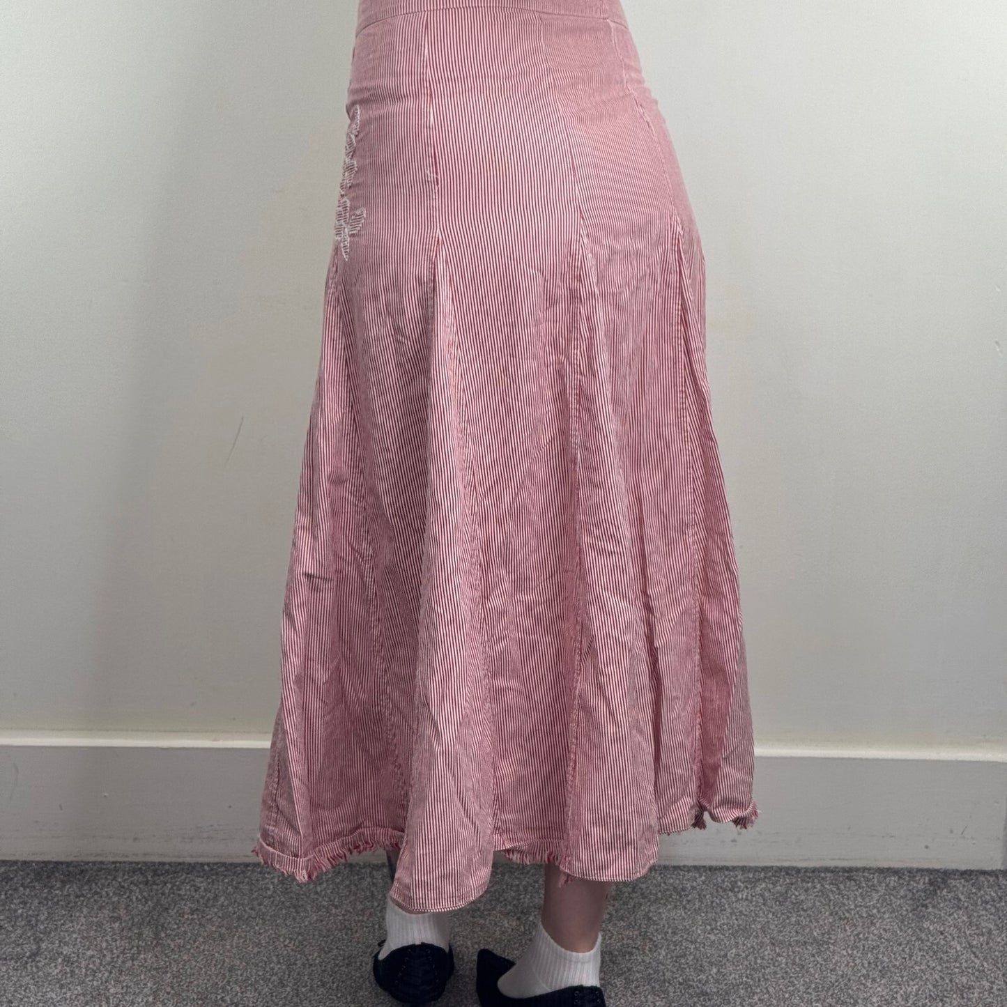 Y2K vintage Per Una maxi skirt cotton pinstripe a line floral embroidered boho