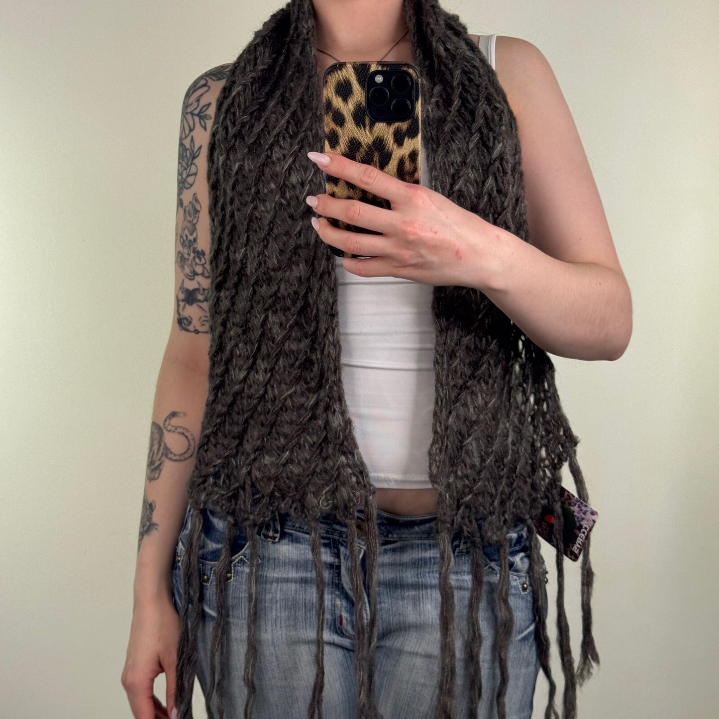 Y2K vintage Per Una scarf wool mohair blend chunky knit fringe sheer