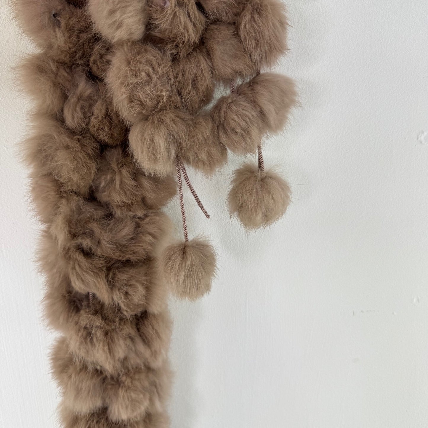 Y2K vintage genuine rabbit/ lapin scarf light brown pom pom