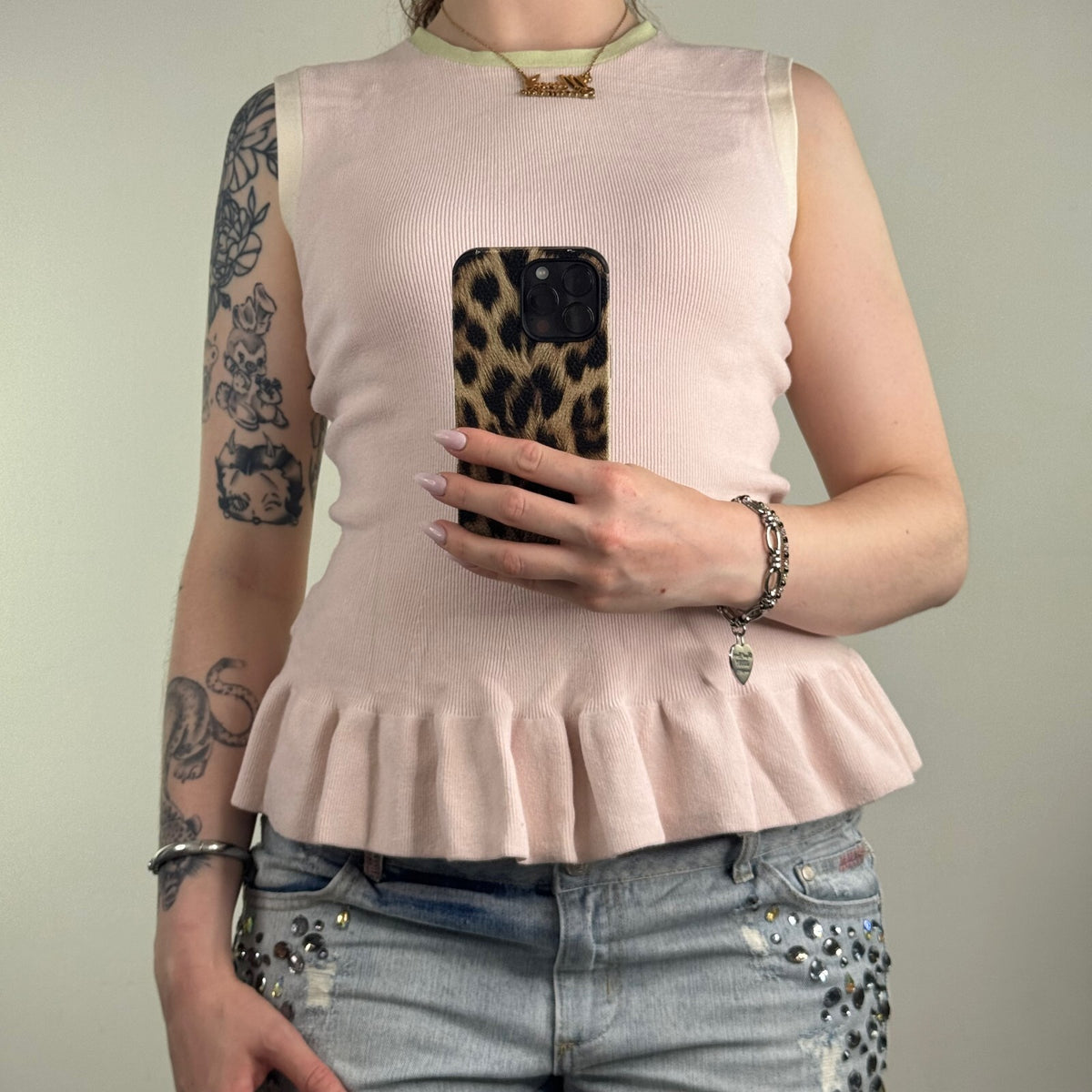 Y2K vintage Ted Baker peplum top ribbed fitted frilly ruffle sleeveless