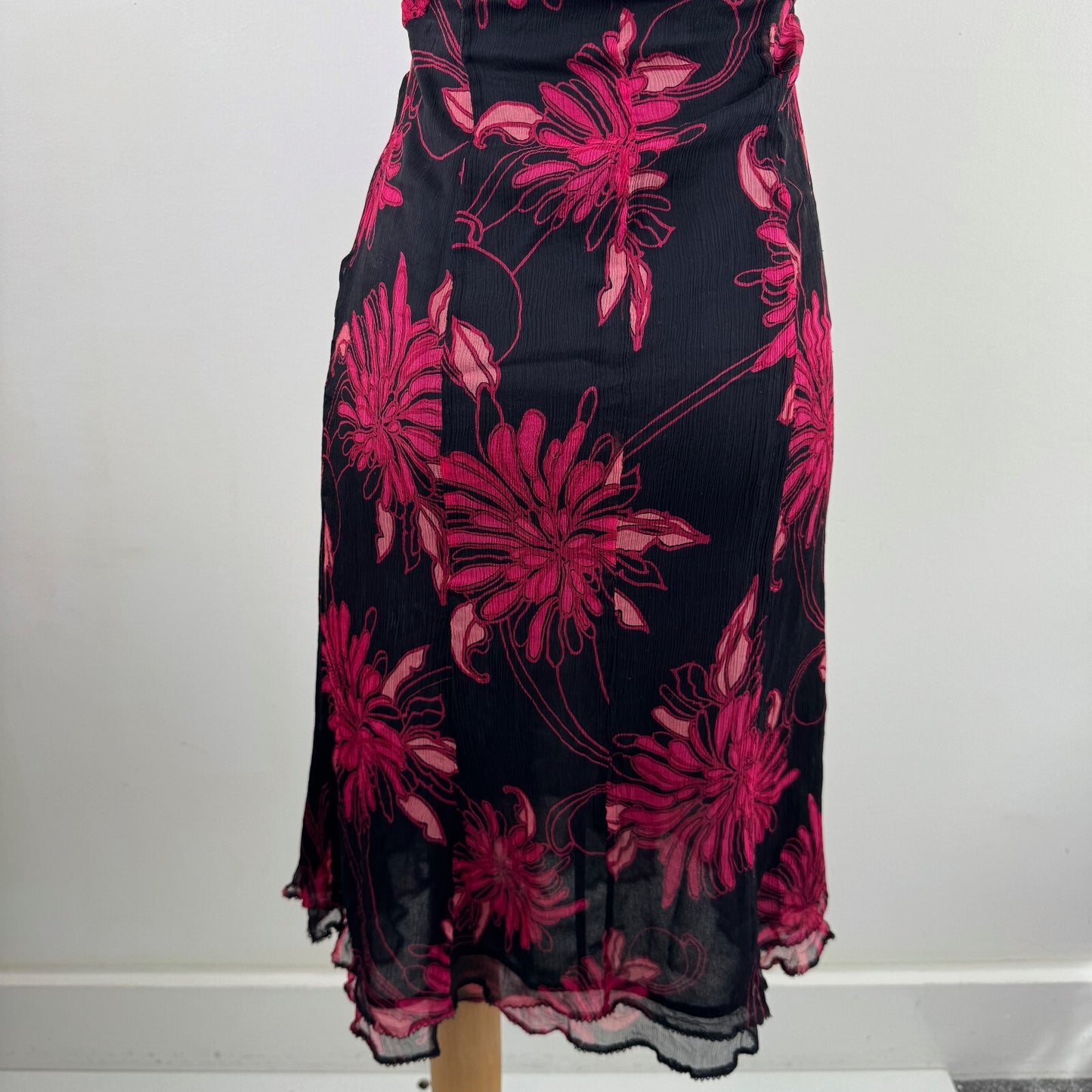Vintage Karen Millen 100% silk midi dress halter neck floral occasion y2k 2000s