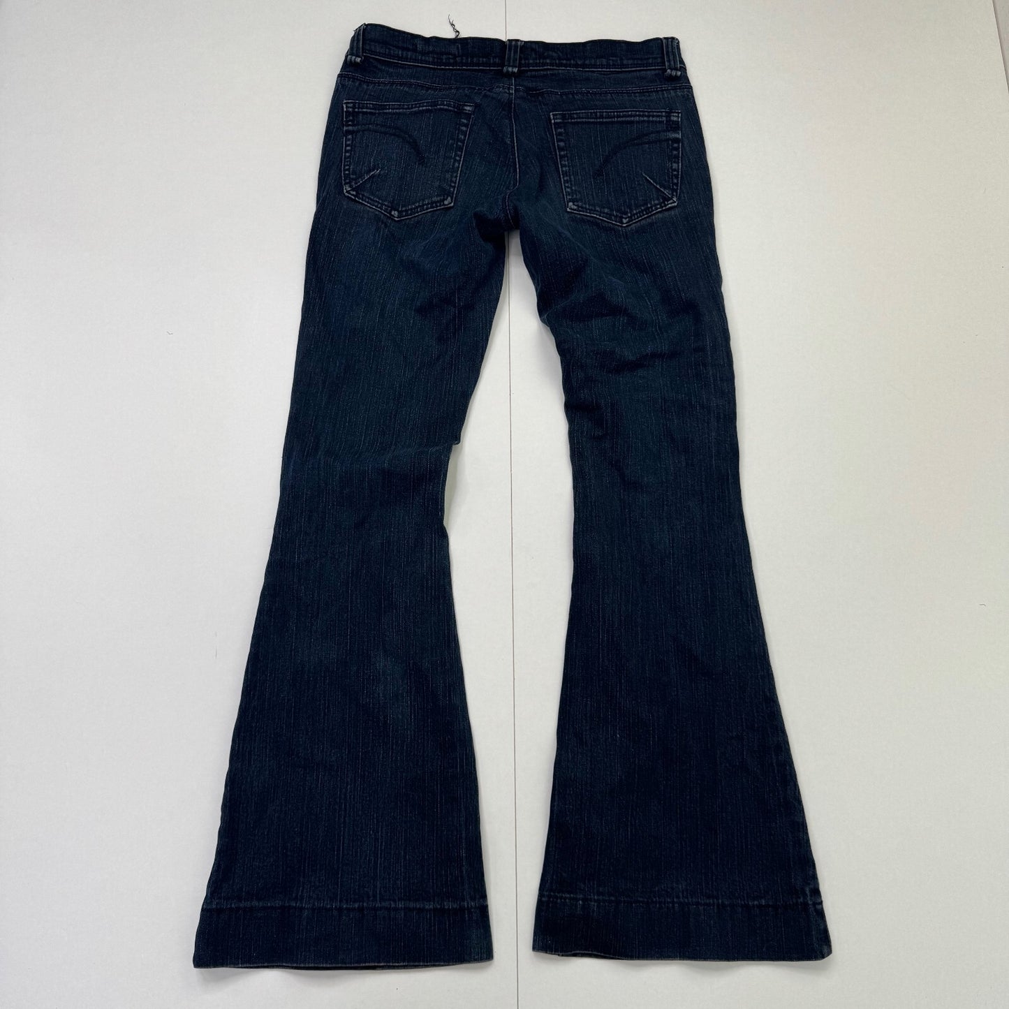 Y2K vintage bootcut denim jeans low rise stretchy dark blue wash flare