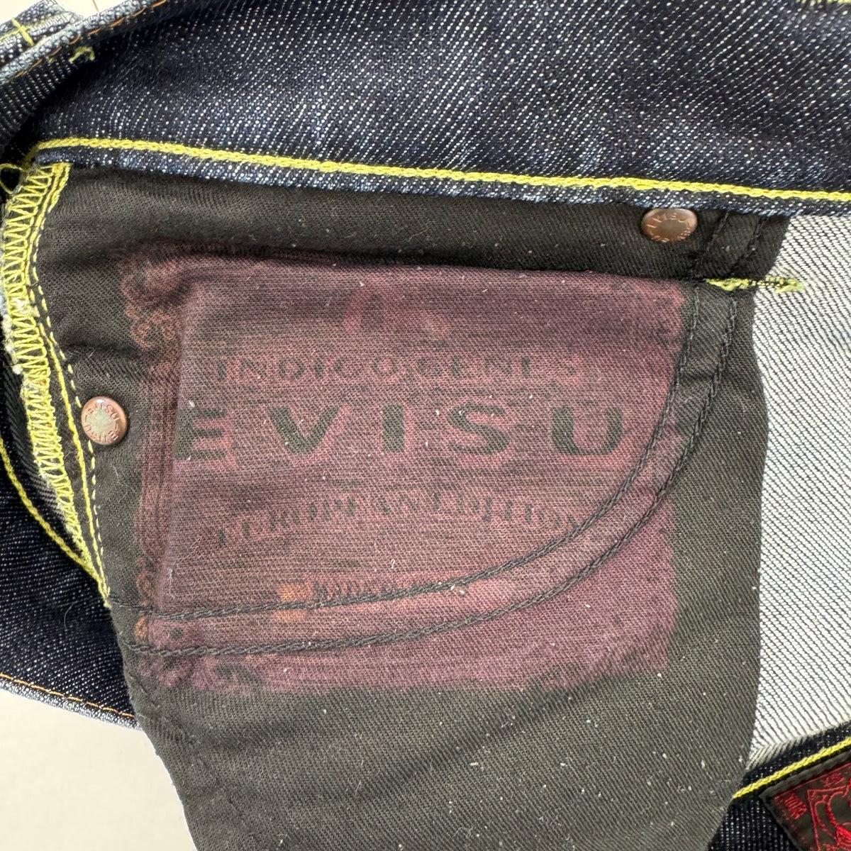 Vintage Y2K Evisu Low Rise Bootcut Jeans Distressed Seagull Logo Dark Wash Denim