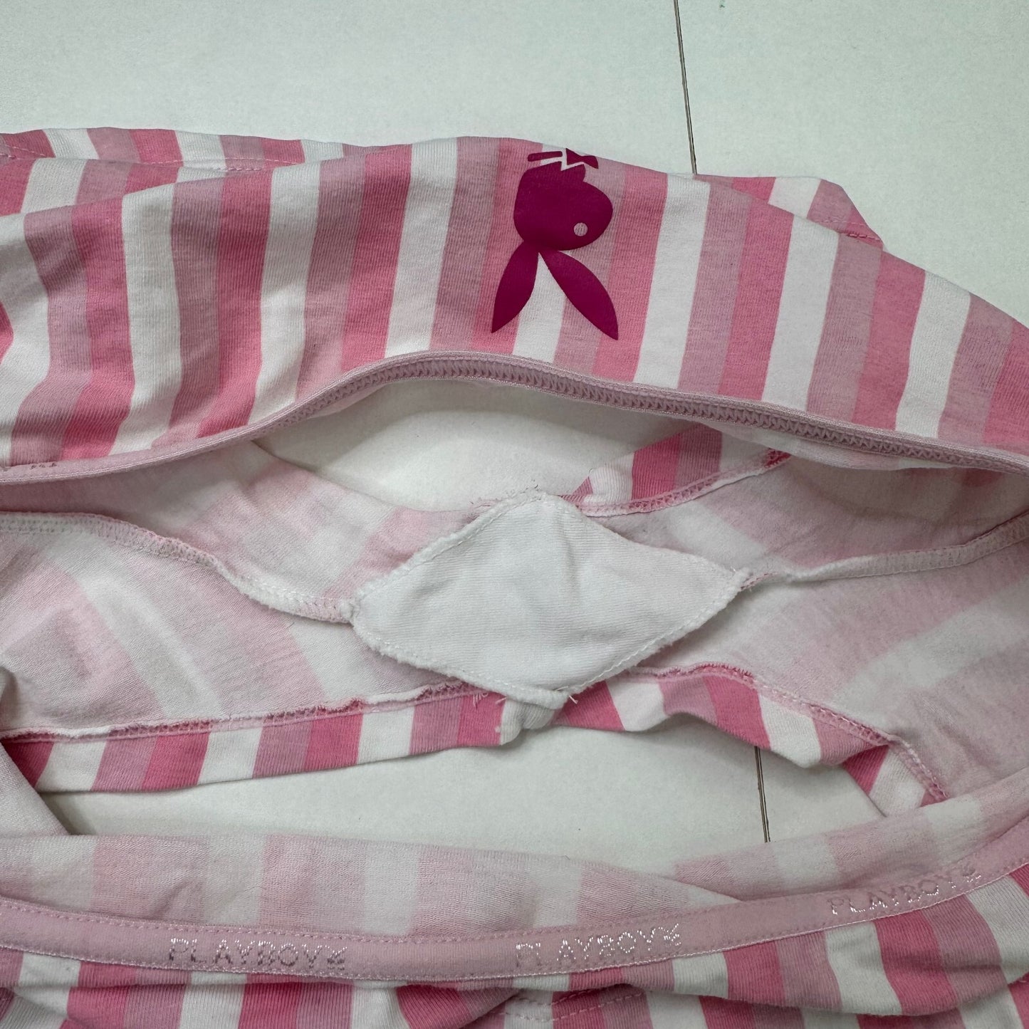 Y2K vintage Playboy knickers pants stripe pink white bow