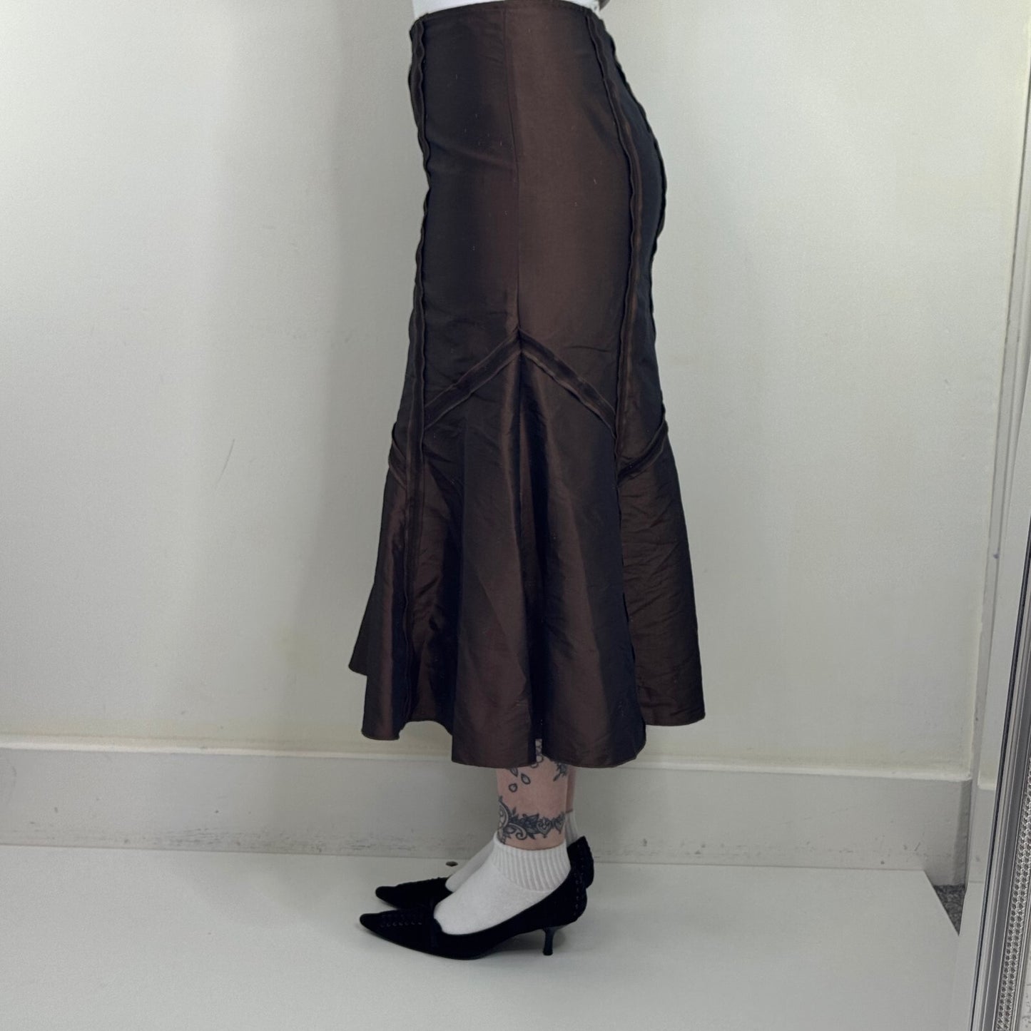 Y2K vintage Per Una midi skirt a line shiny stitch flowy boho