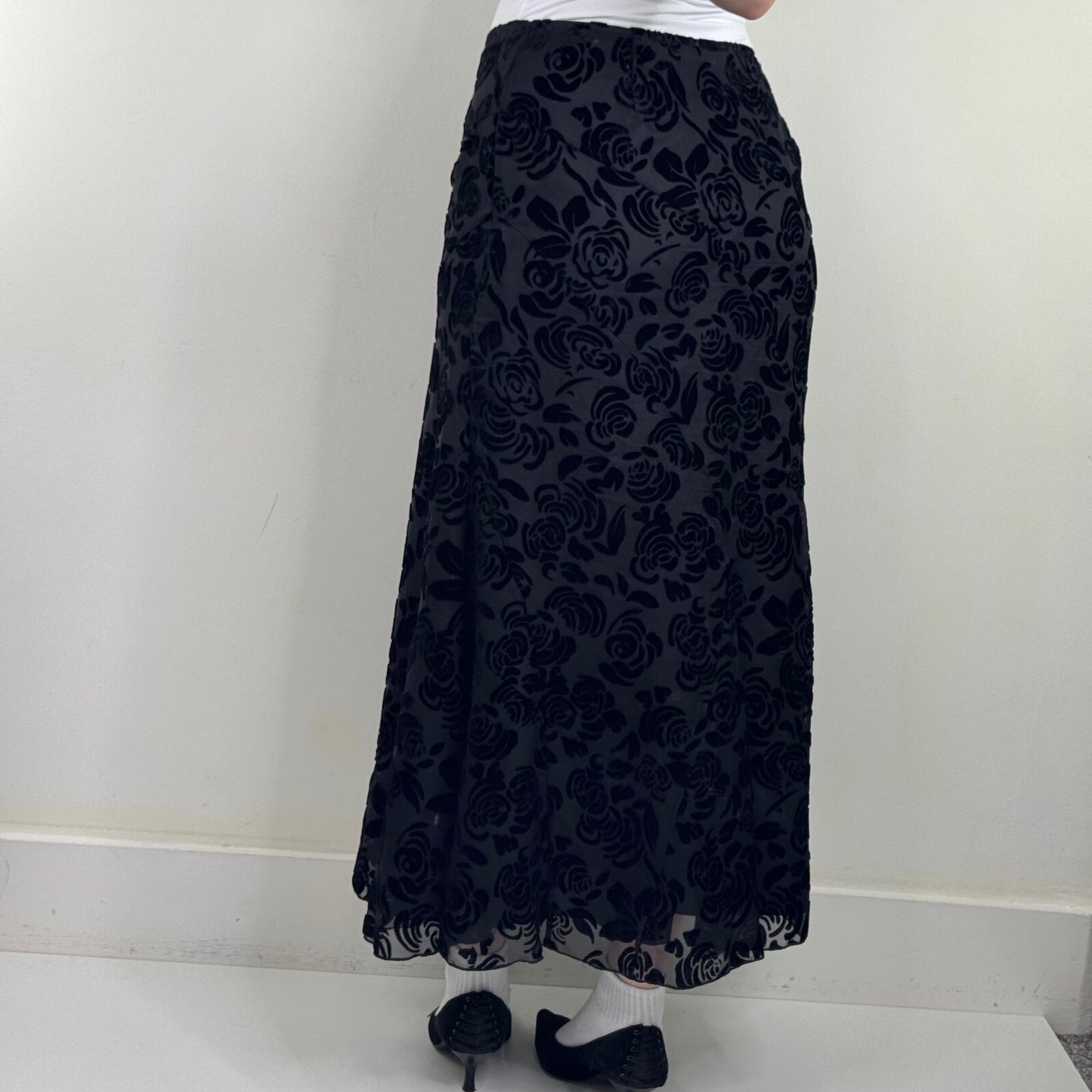 Y2K vintage Per Una maxi skirt a line velvet floral pattern double layer overlay