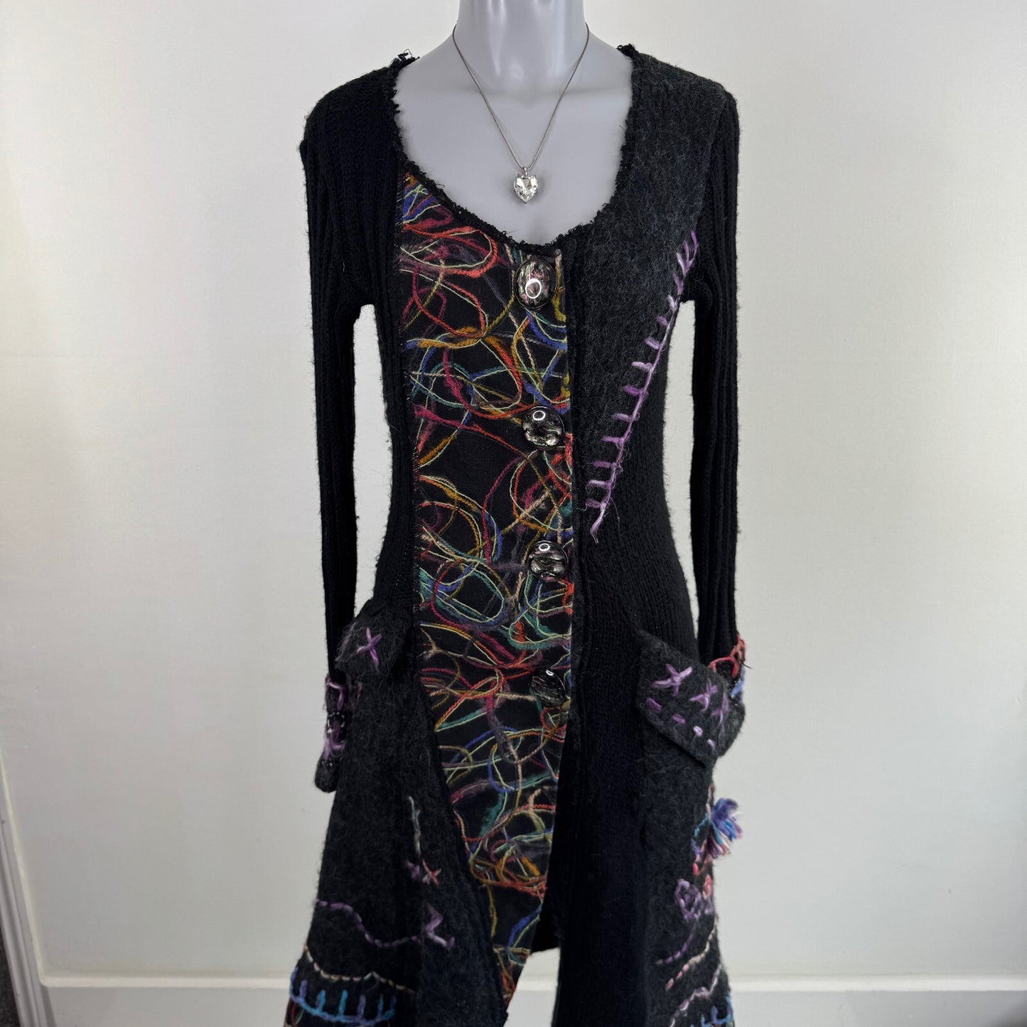 Y2K vintage mohair wool cardigan blend abstract pattern floral long scoop neck