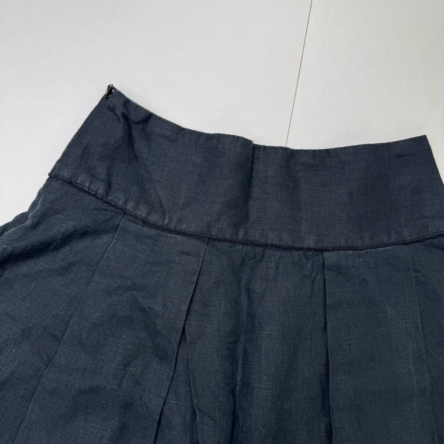 Y2K vintage 100% linen midi skirt a line above knee length black