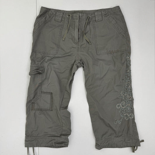 Y2K vintage capri trousers cropped embroidered sequin khaki cargo