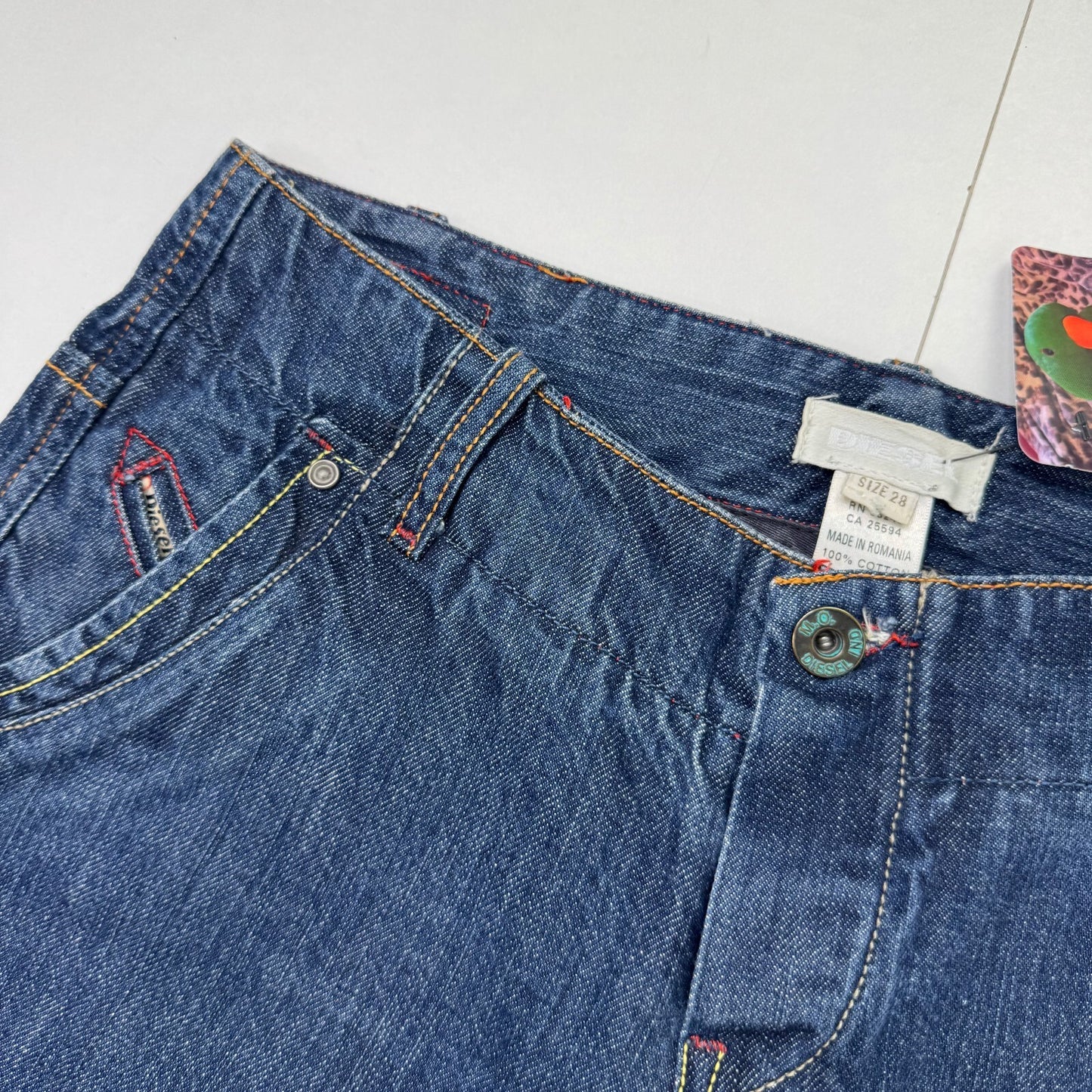 Y2K vintage Diesel denim shorts low rise capri cropped dark blue contrast