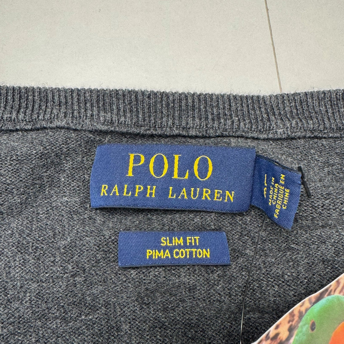 Polo Ralph Lauren jumper fine knit dark grey purple logo 100% pima cotton