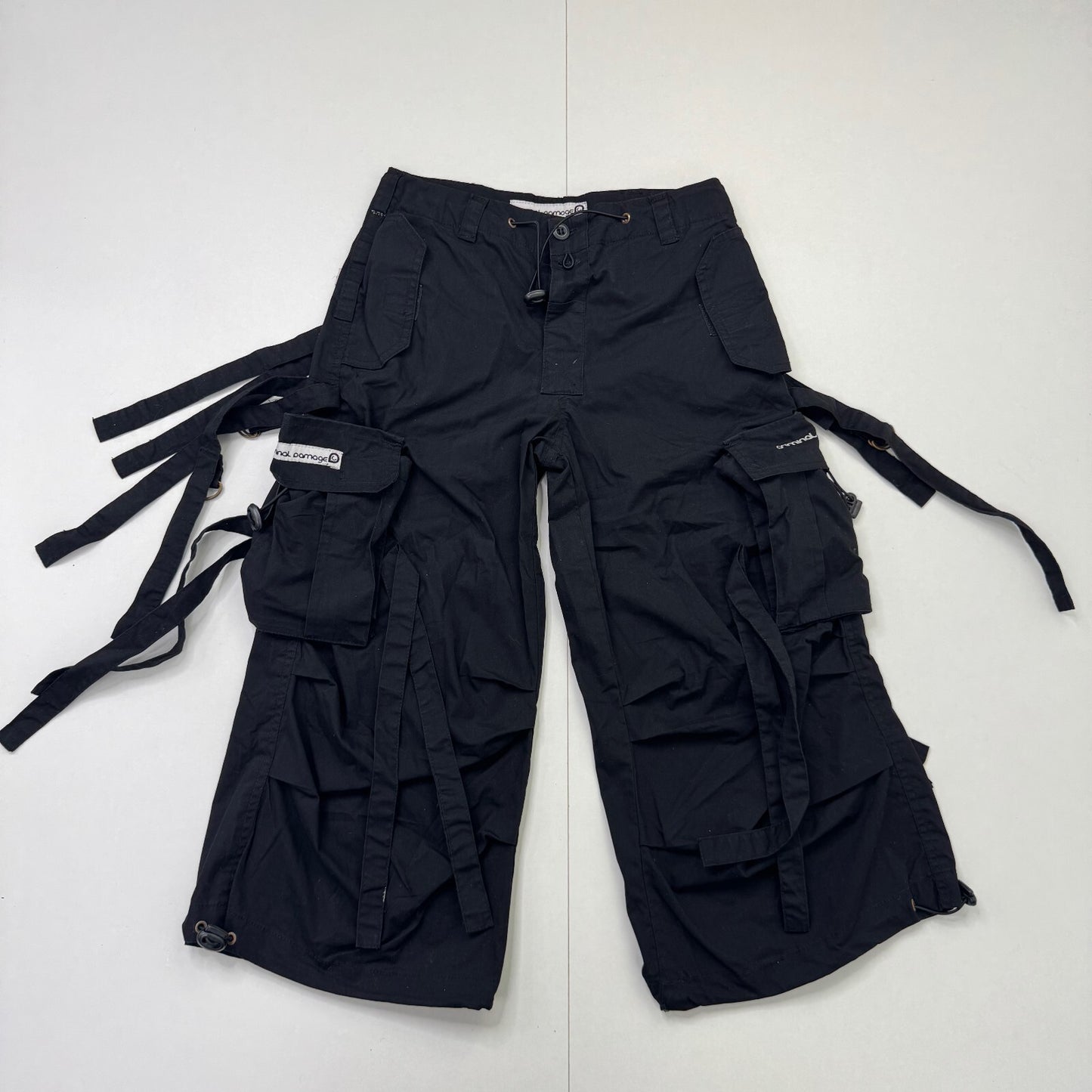 Y2K vintage Criminal Damage baggy shorts cropped cargo utility 3/4 length