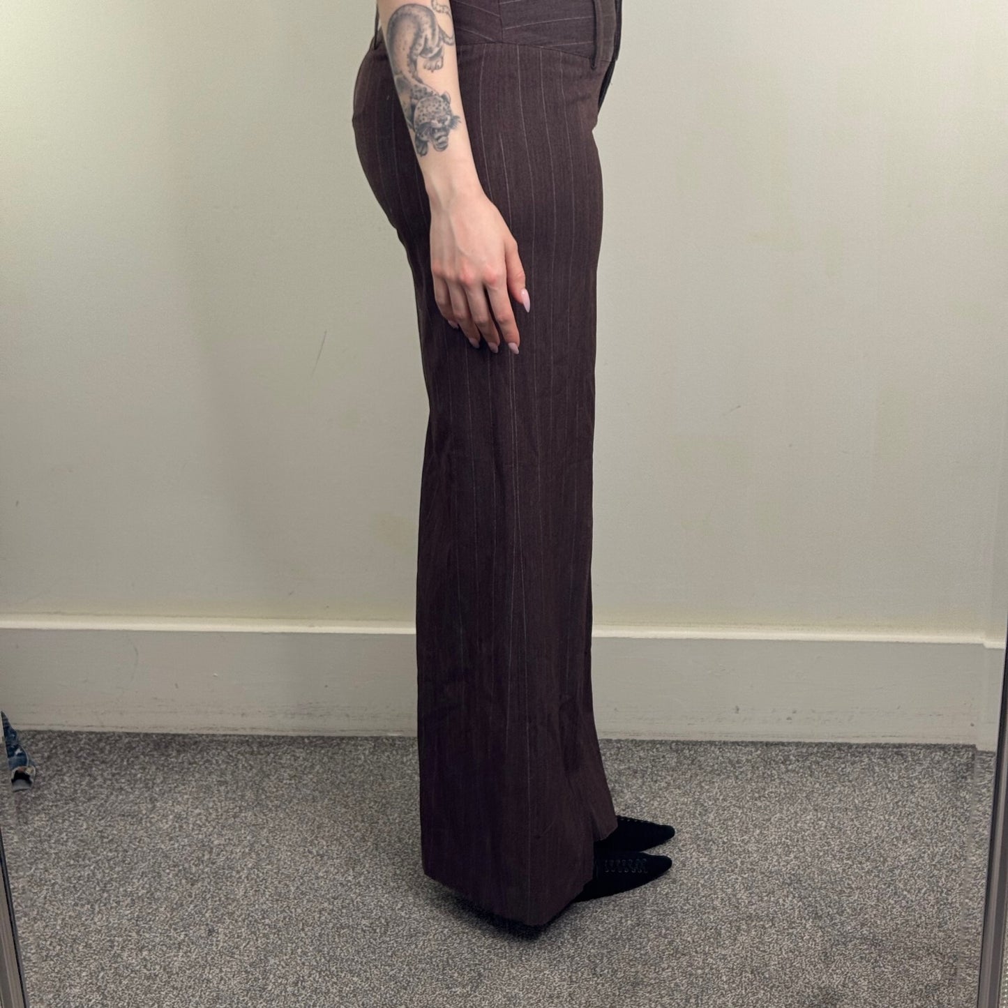 Y2K vintage tailored bootcut trousers pinstripe formal office mid rise wide leg