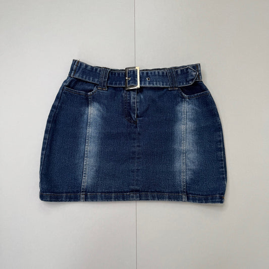 Y2K vintage mini skirt faded denim blue wash with belt stretchy
