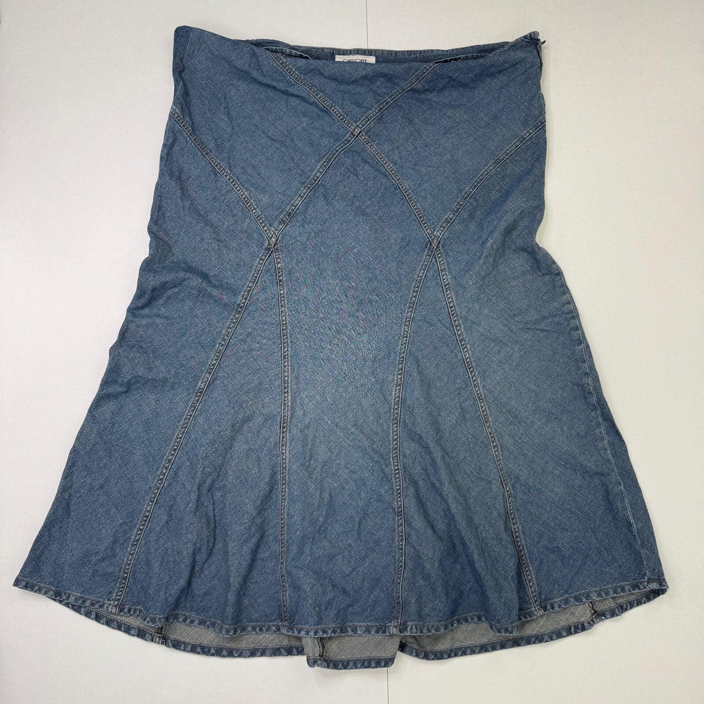 Y2K vintage denim maxi skirt a line mid blue wash 100% cotton