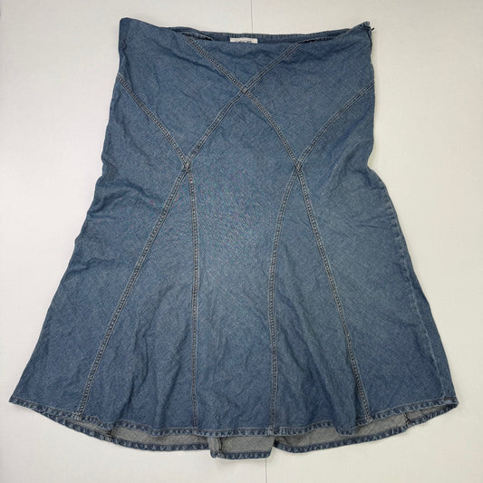 Y2K vintage denim maxi skirt a line mid blue wash 100% cotton