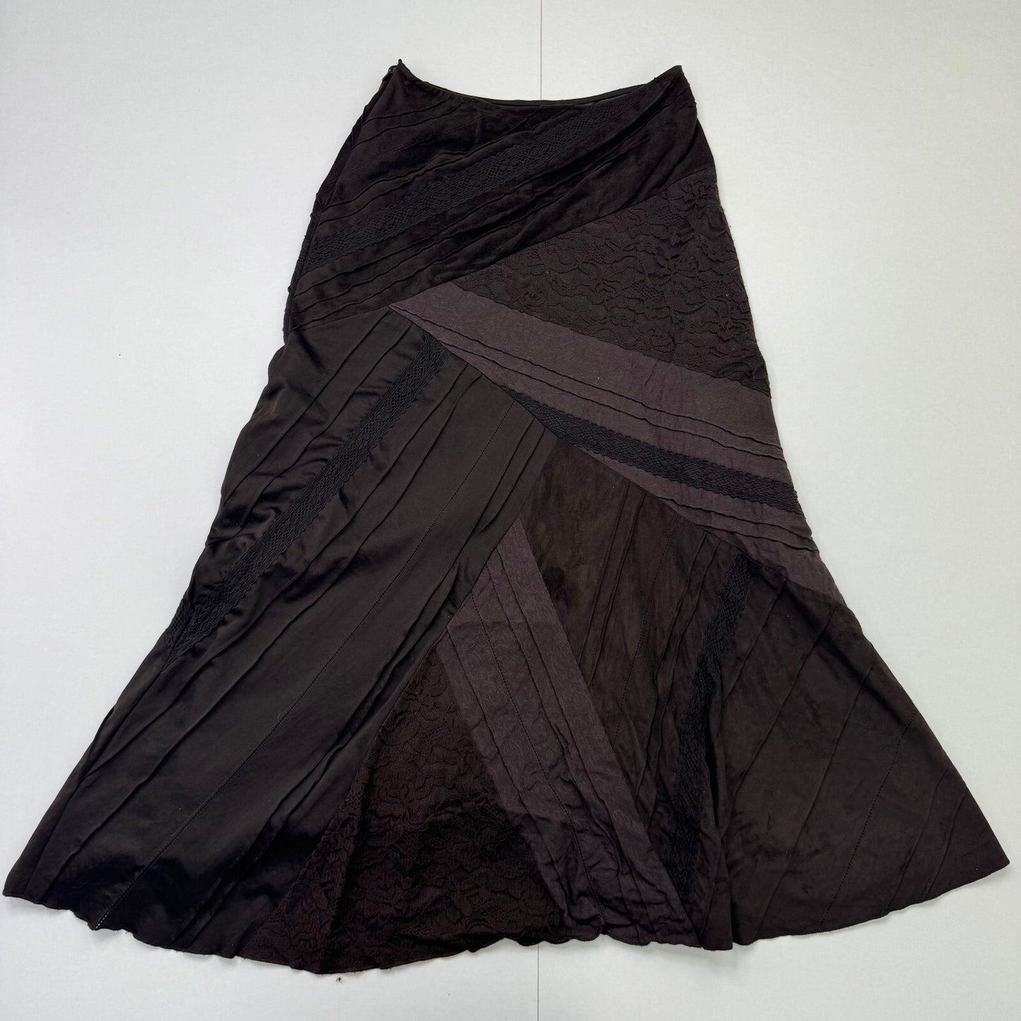 Y2K vintage Per Una maxi skirt boho a line patchwork lace trim brown