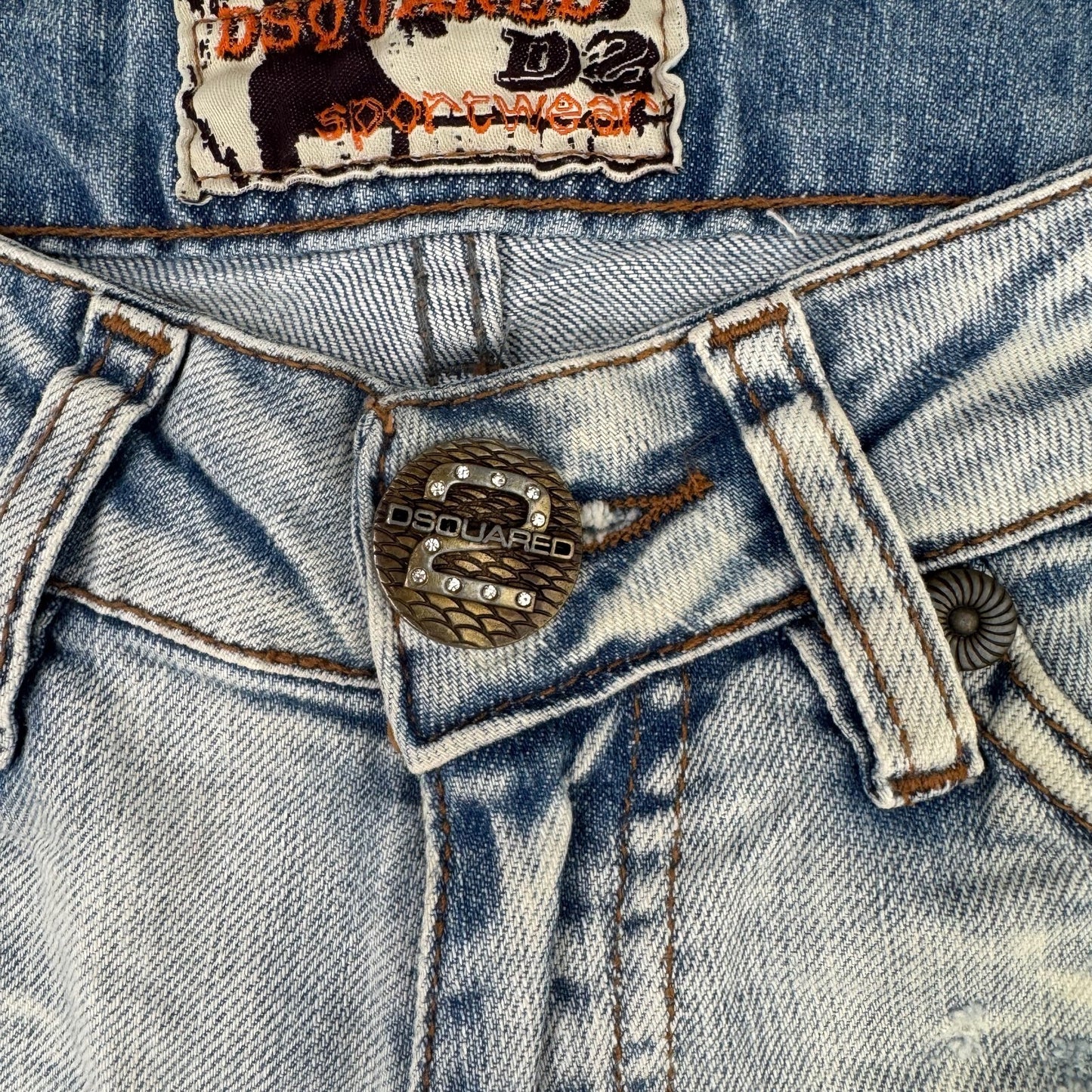 Rare AW03 Dsquared2 Archive Low Rise Distressed Embroidered Flared Jeans W26 L34