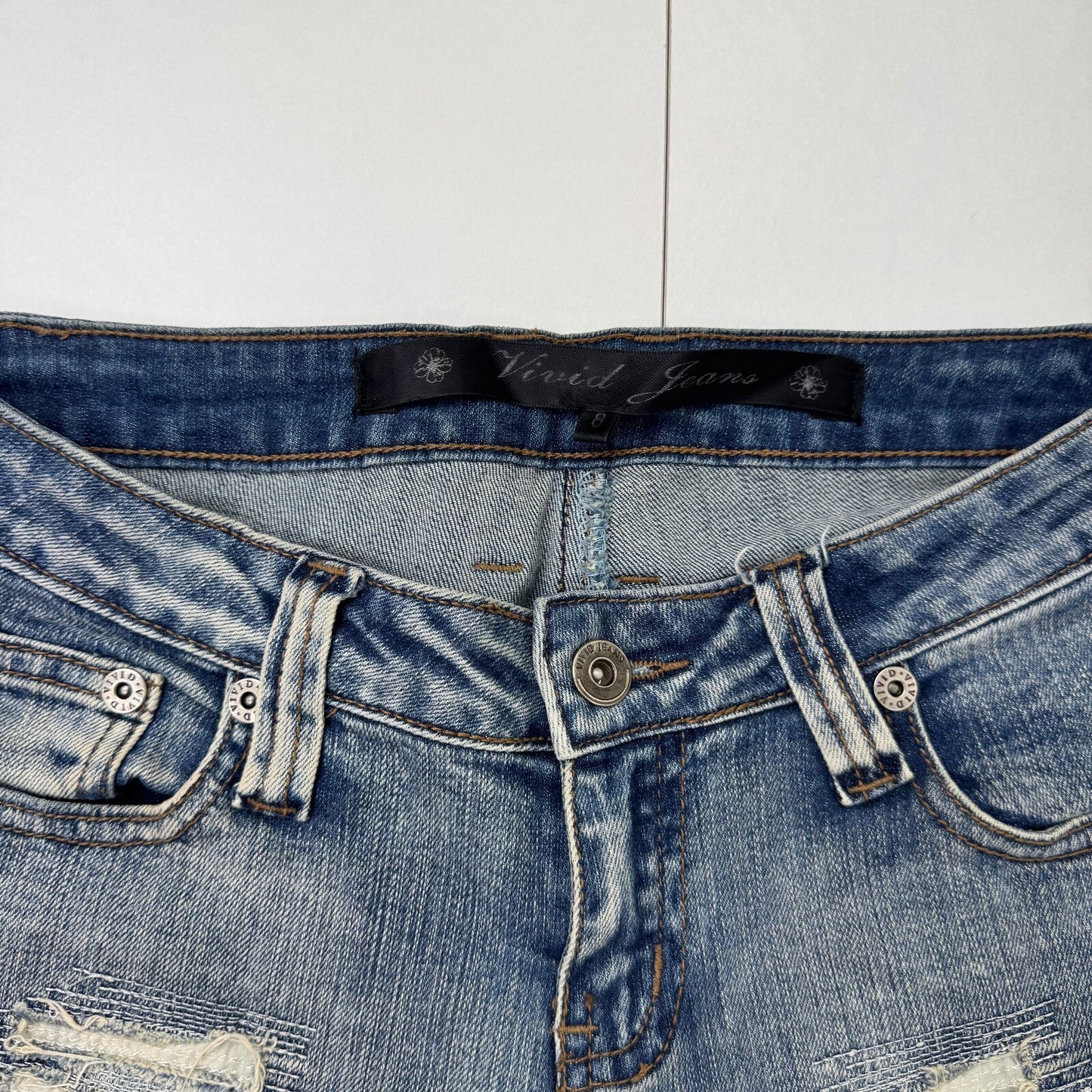 Y2K vintage low rise bootcut denim jeans distressed stitching faded dirty wash