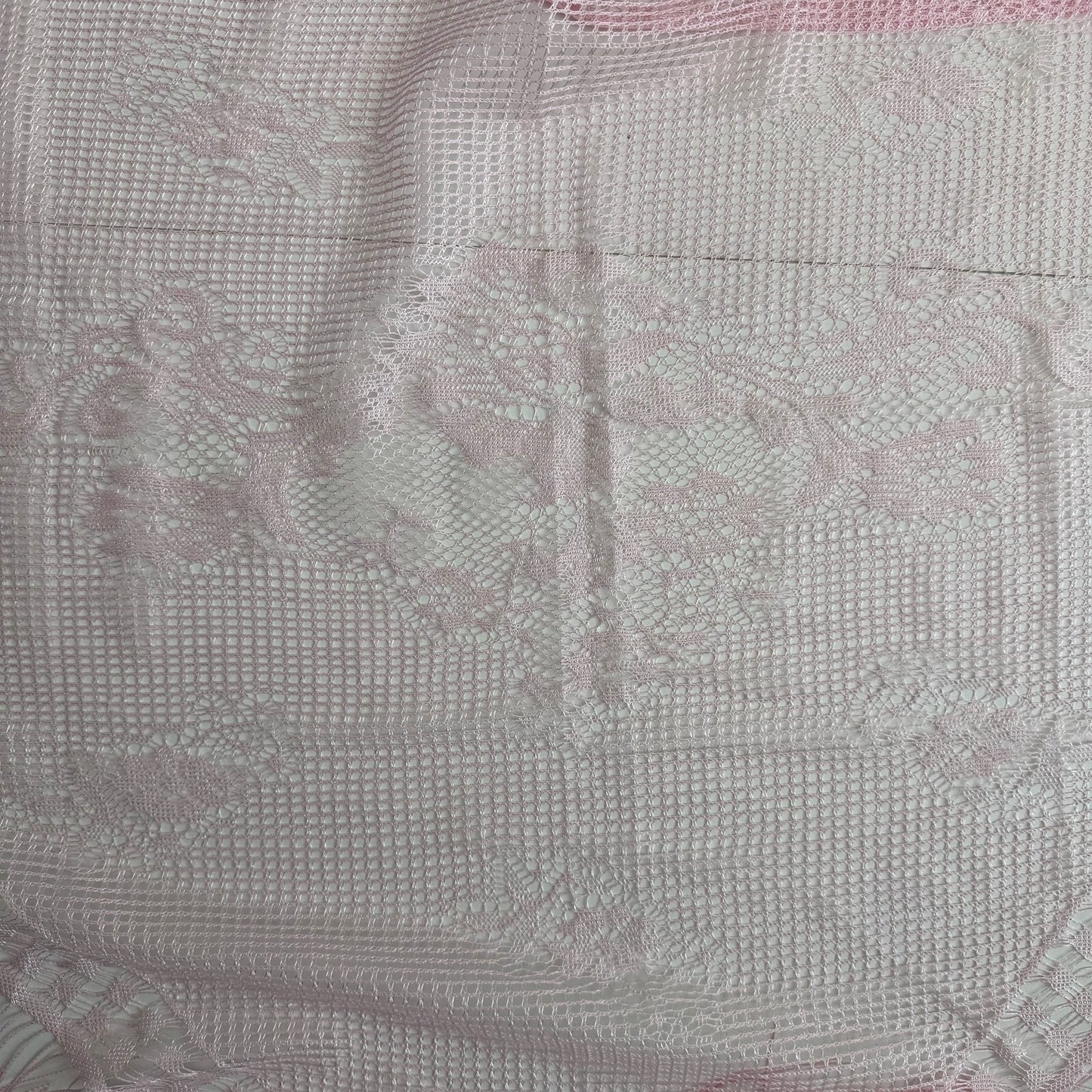 Y2K vintage sarong scarf fine knit lace sheer baby pink fringe floral cover up