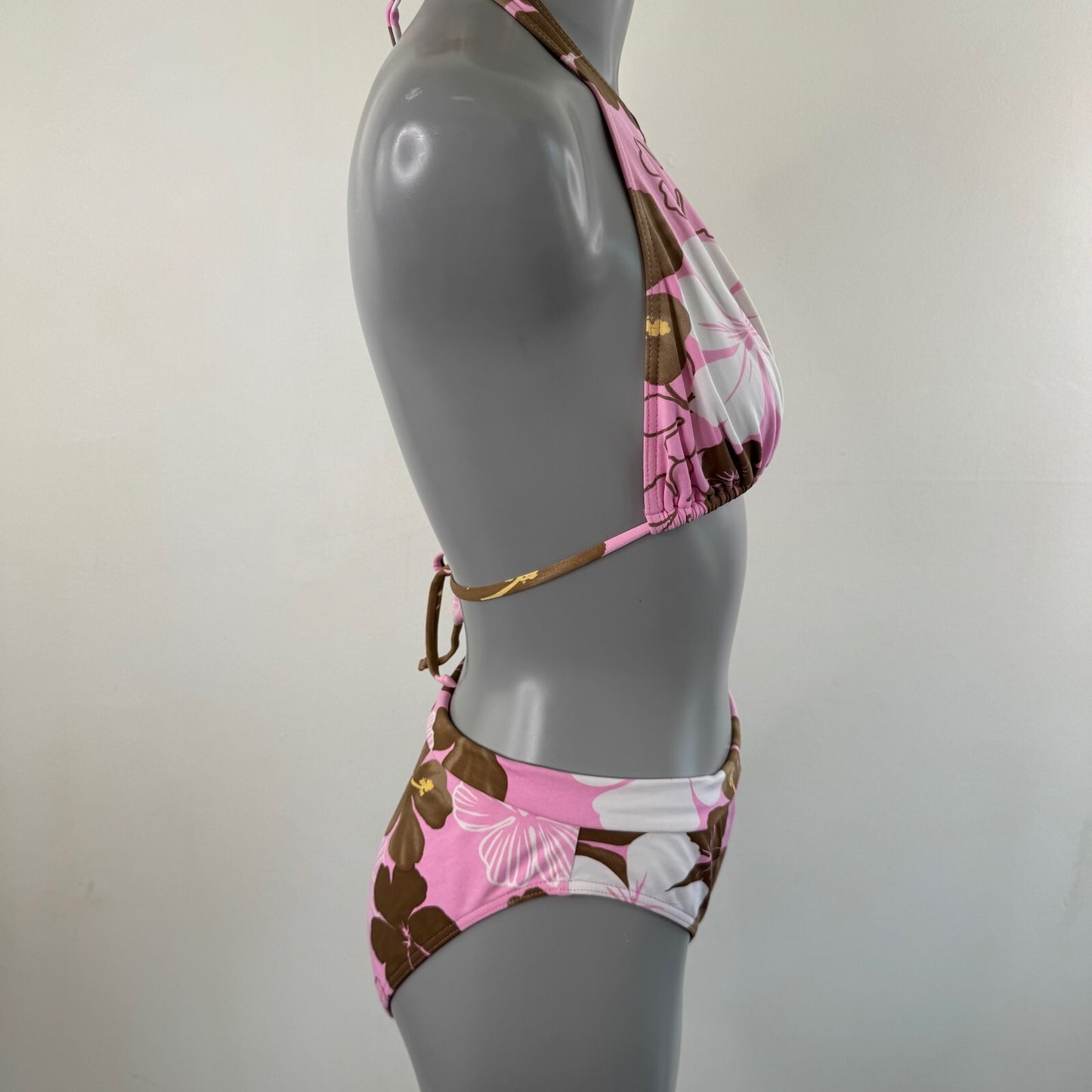 Y2K vintage bikini set matching floral halter neck tie hibiscus