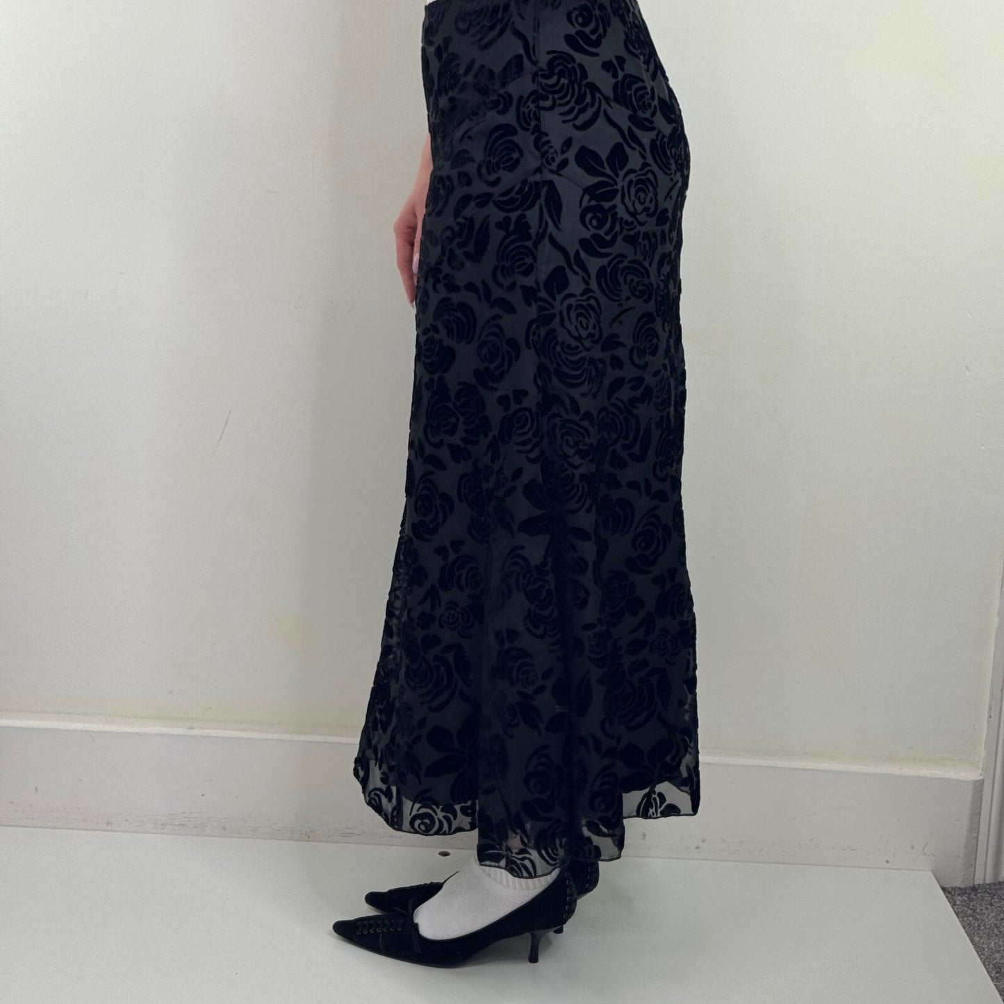 Y2K vintage Per Una maxi skirt a line velvet floral pattern double layer overlay