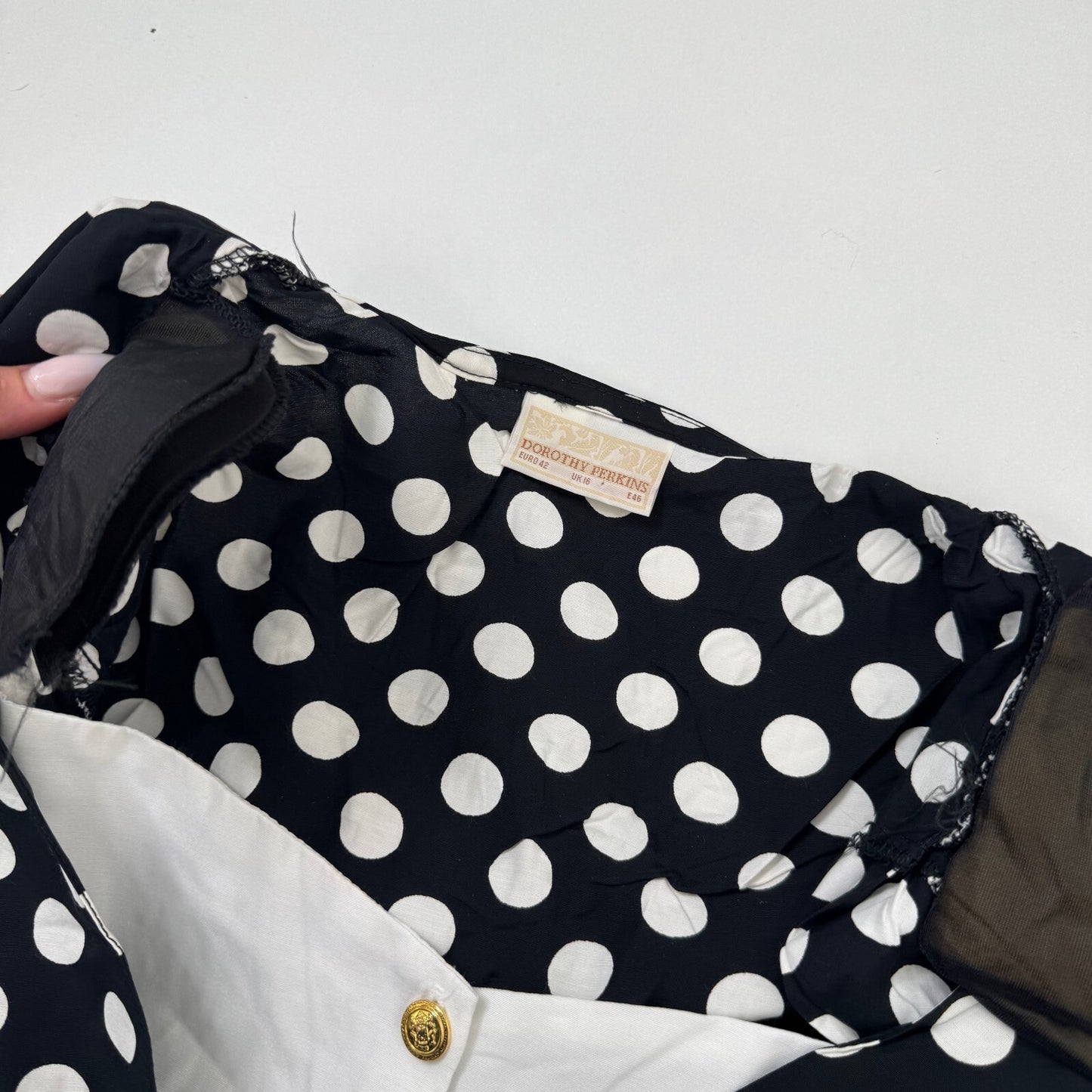 Vintage 80s blouse shoulder pads 3/4 sleeve polka dot shirt buttons tailored
