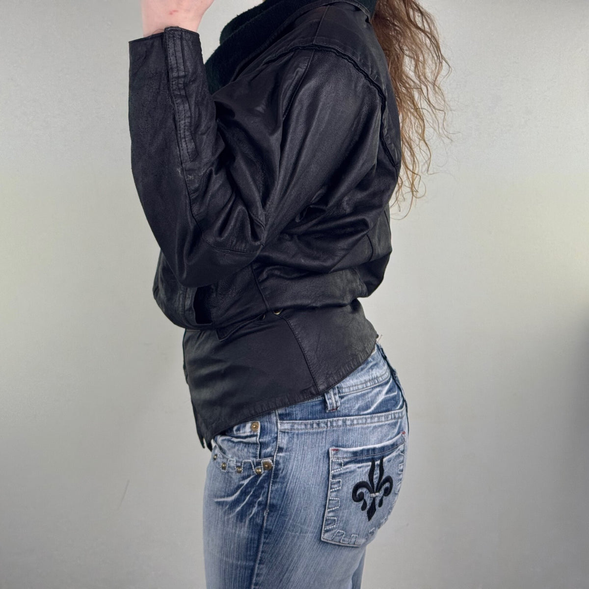 Vintage Genuine Leather Batwing Wrap Jacket Oversized Cowl Collar Statement 80s