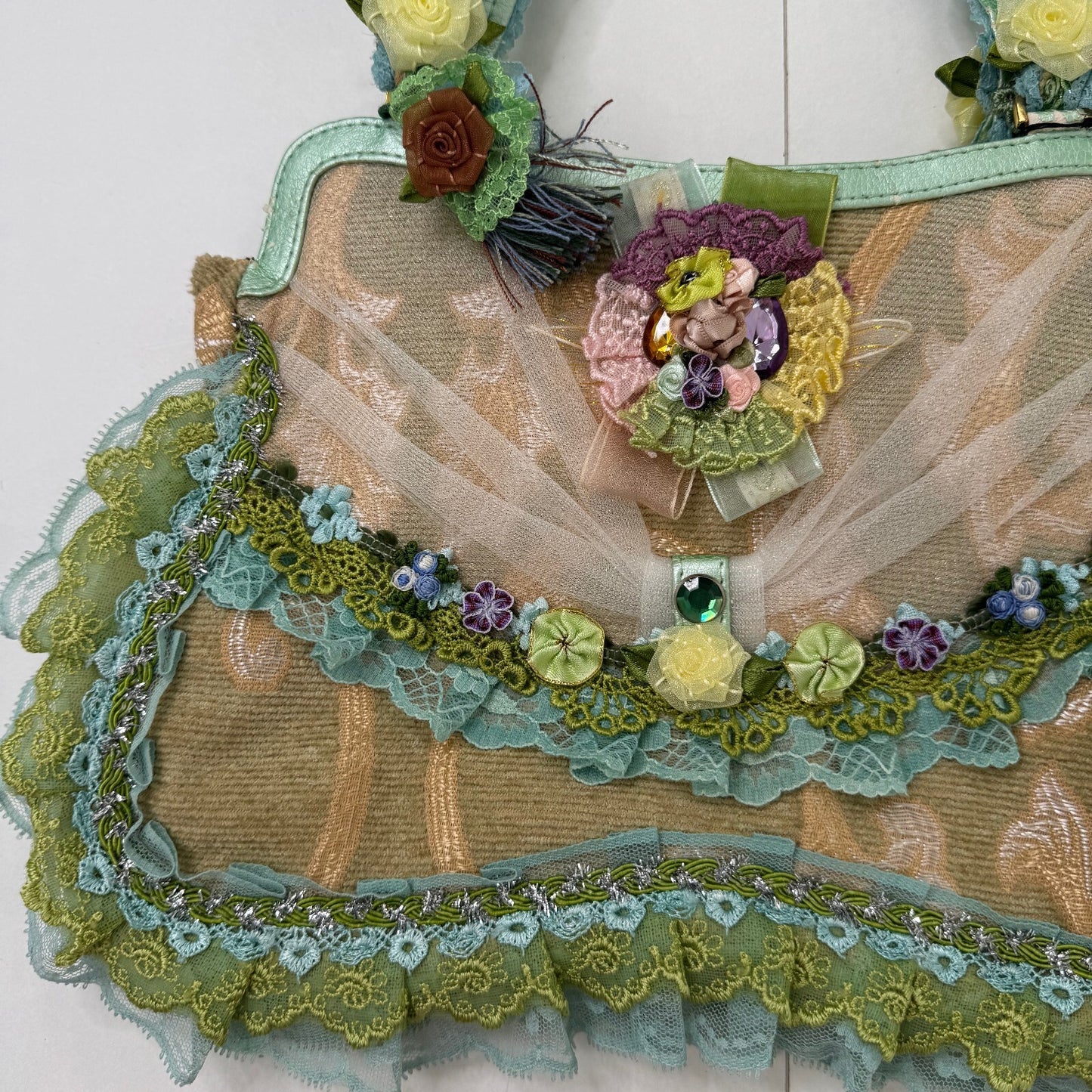 Y2K vintage small handbag coquette embellished boho lace frilly floral lolita