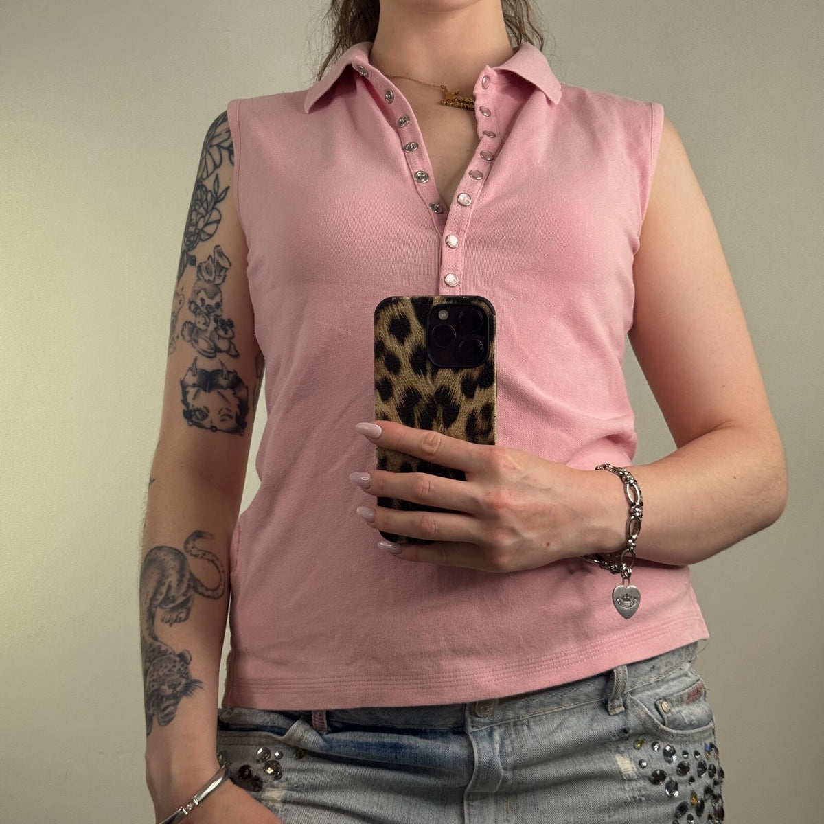 Y2K vintage Timberland polo top henley sleeveless tank collar pale pink