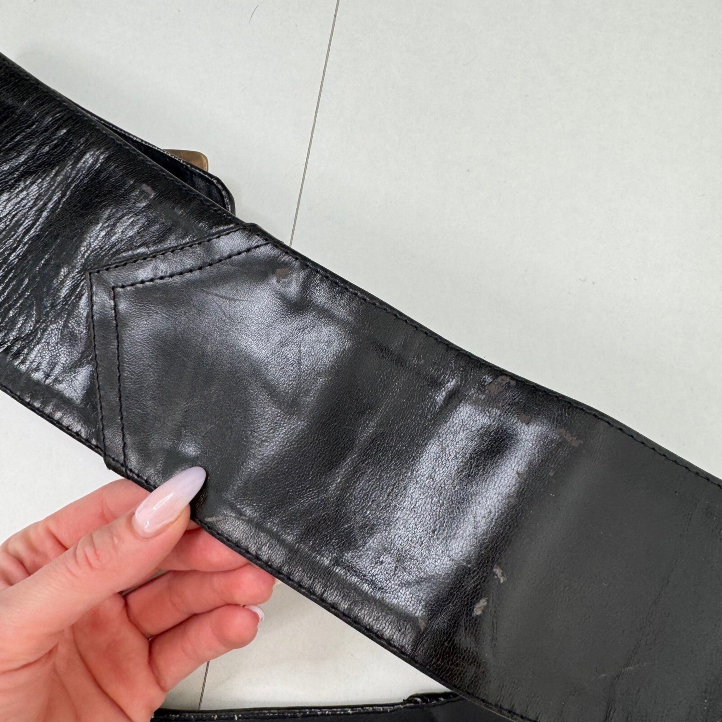 Y2K vintage genuine leather belt chunky oversize square buckle