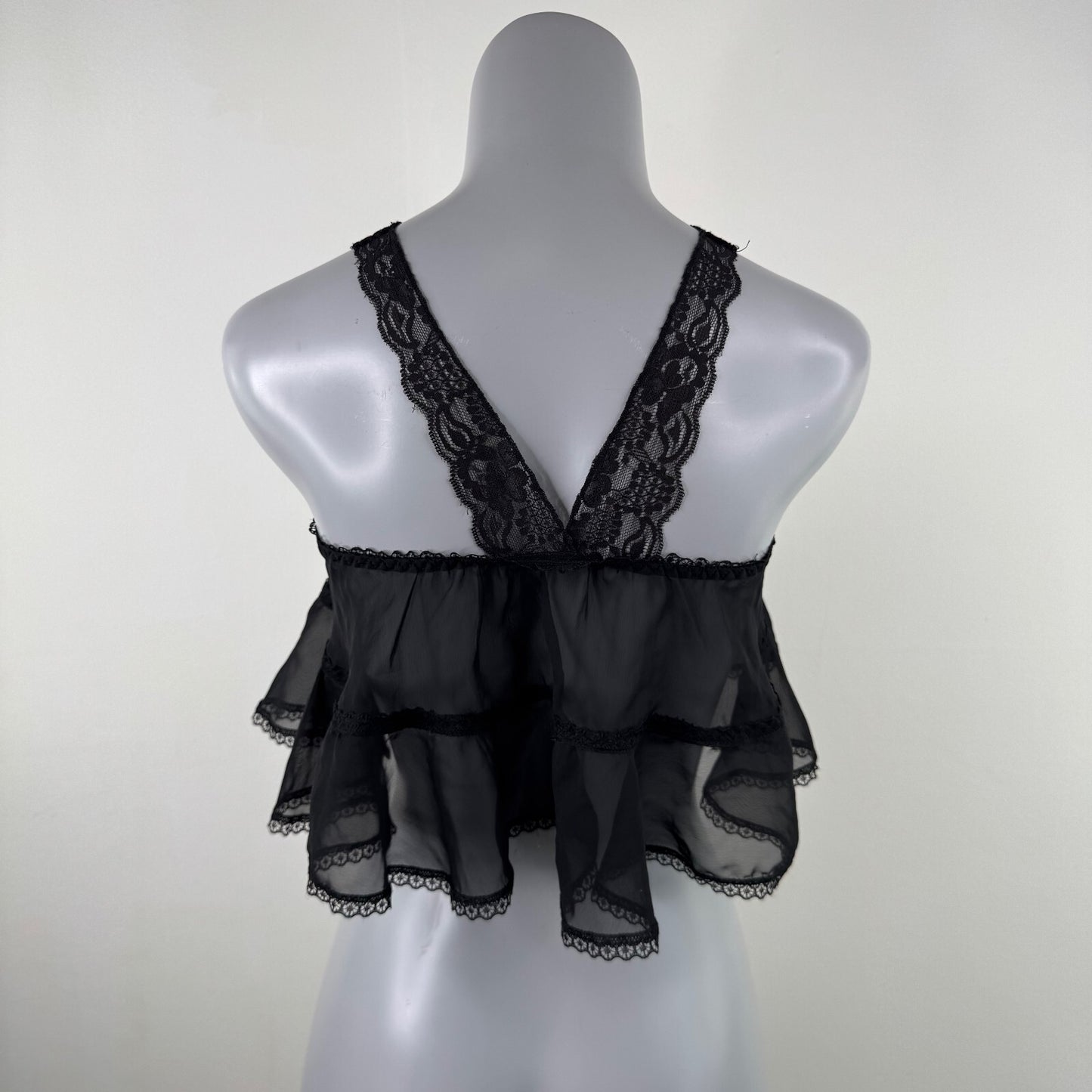 Y2K vintage Ann Summers crop top sheer lace tiered layered babydoll racer back