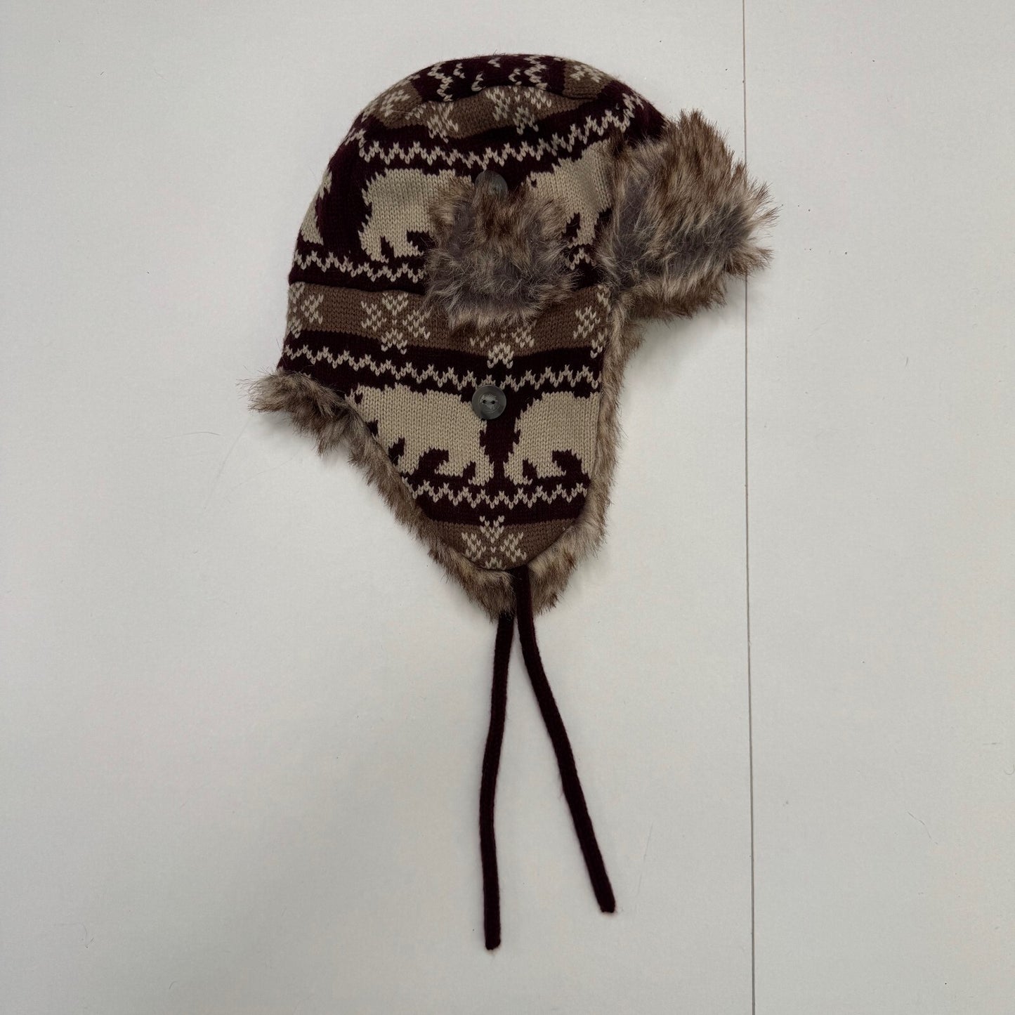 Y2K vintage trapper hat faux fur trim bear knit pattern snowflake aztec unisex