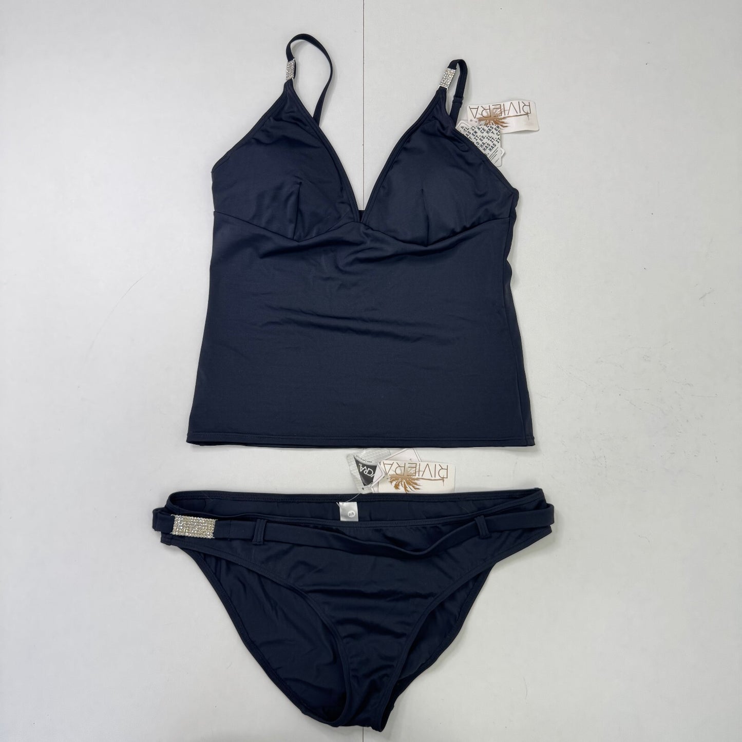 Y2K vintage tankini set rhinestone bikini bottoms tank cami with belt