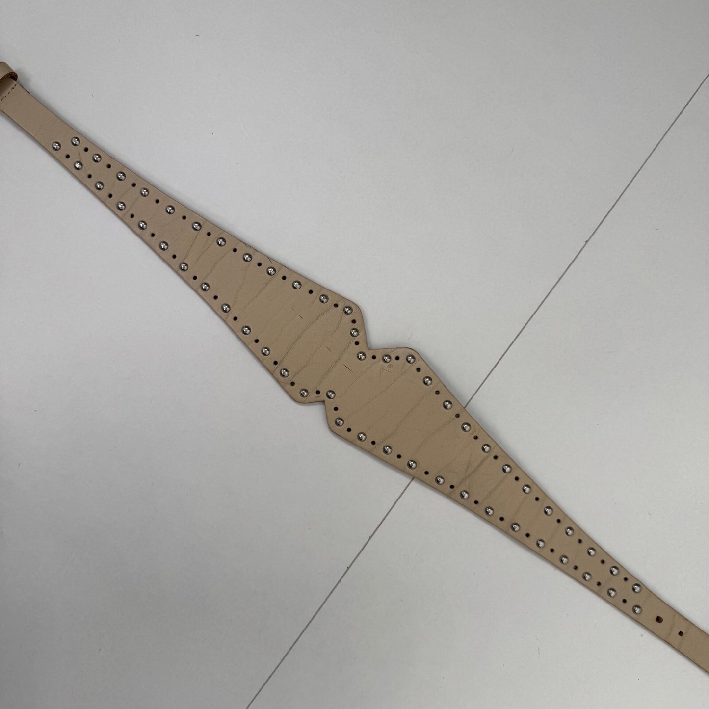 Vintage genuine leather belt studded western cream silver