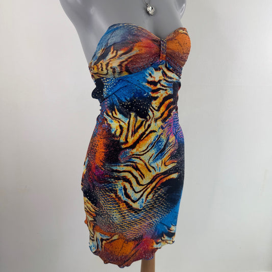Y2K vintage swimwear dress cover up strapless abstract animal print mini short
