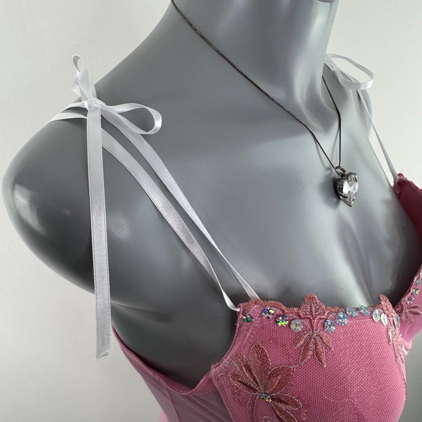 Y2K vintage mesh babydoll sequin floral embroidered mini dress sheer bow