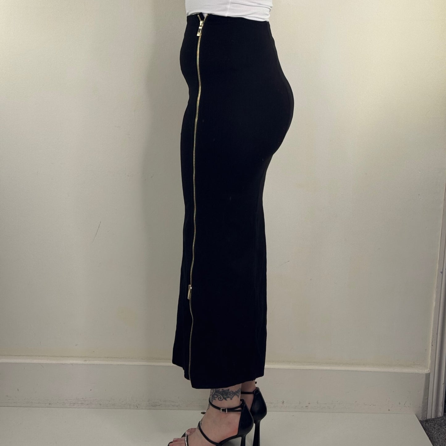 Karen Millen maxi skirt fitted bodycon full zip up black