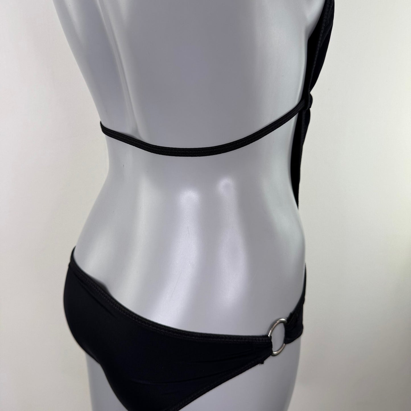 Y2K vintage monokini low rise cut out swimsuit halter neck o ring string bow