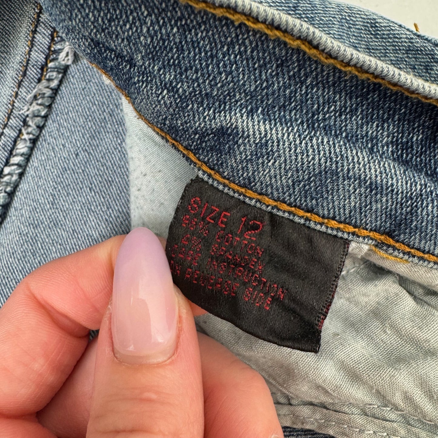 Y2K vintage maxi skirt denim faded mid blue wash stretchy fitted a line slit