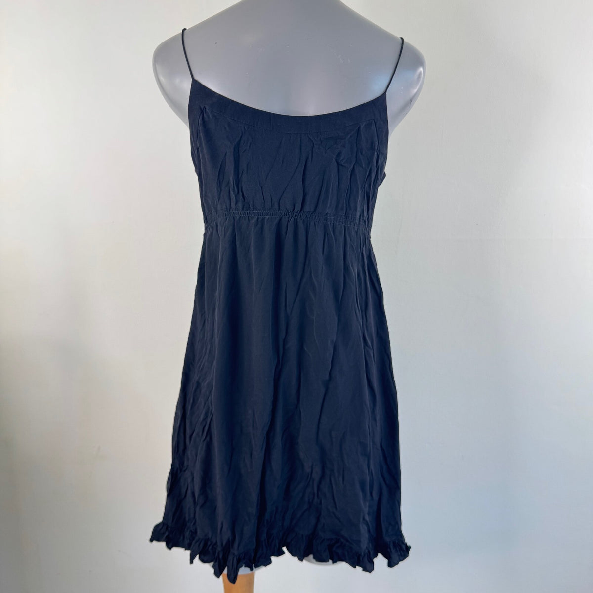 Y2K vintage silk mini dress ruffle button up pockets fairy boho coquette black