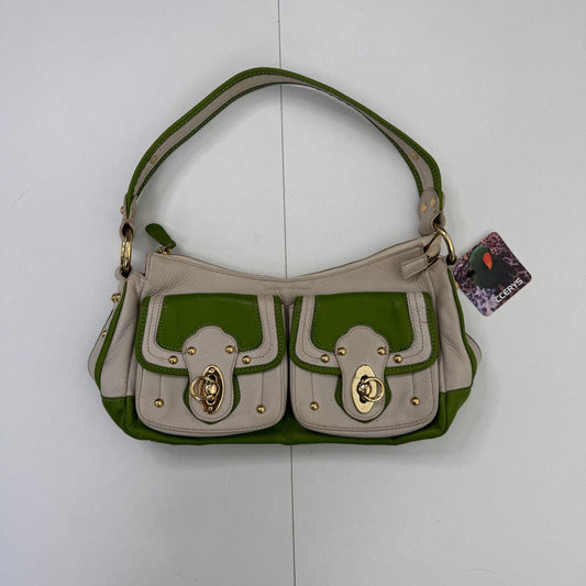 Y2K vintage genuine leather shoulder bag mini small cream green cargo studded