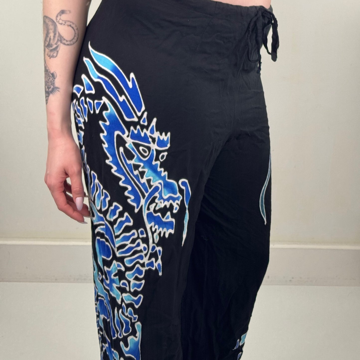 90s Y2K vintage dragon trousers lightweight baggy adjustable drawstring