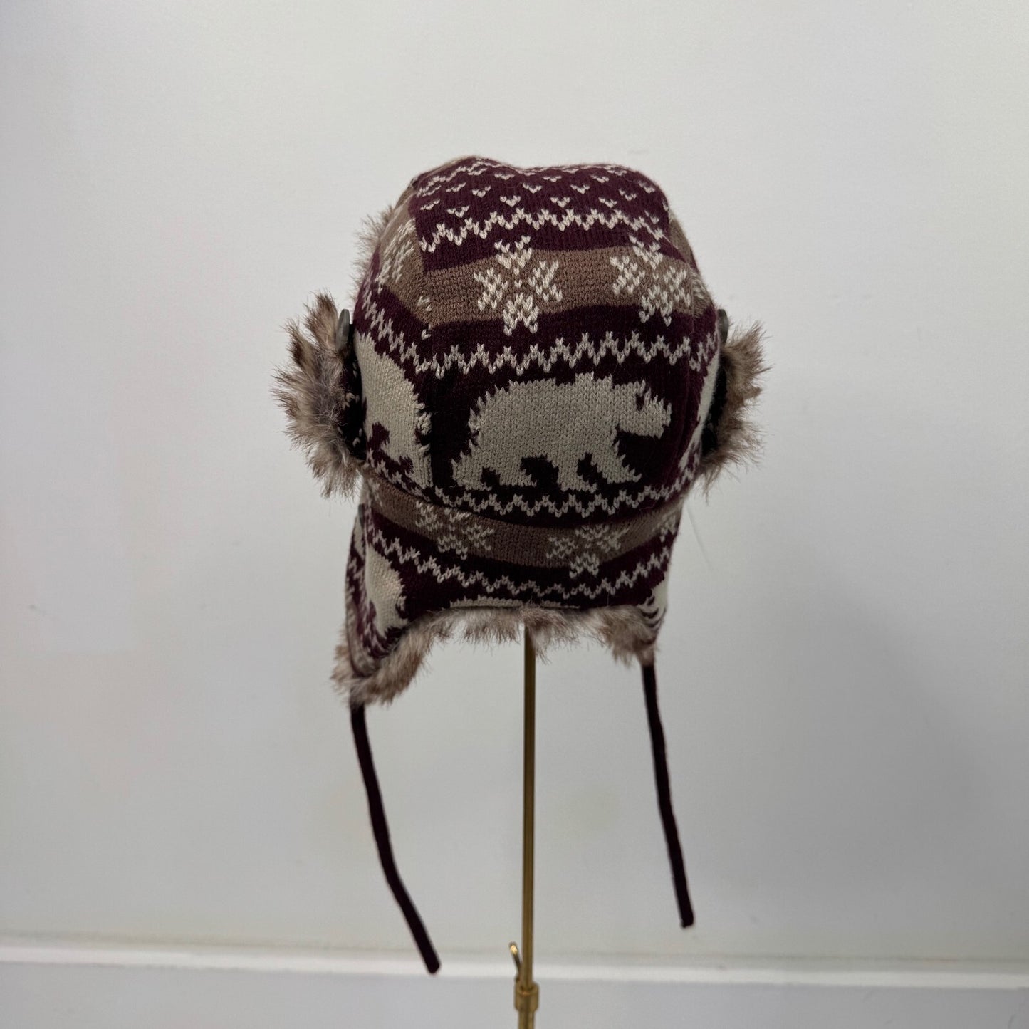 Y2K vintage trapper hat faux fur trim bear knit pattern snowflake aztec unisex