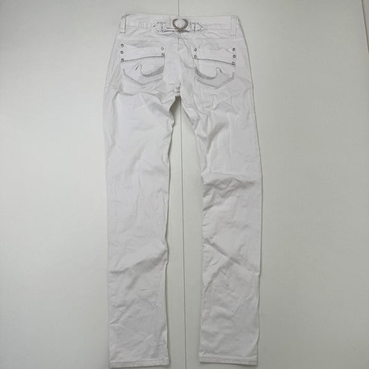 Y2K vintage low rise denim jeans straight leg rhinestone buckle stretchy